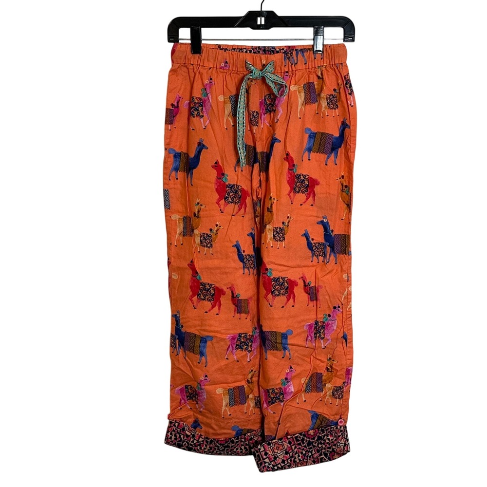 Anthropologie by ELOISE Flannel Pajama Pants Size XS Orange‎ Llamas Drawstring